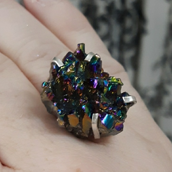 New Titanium Druzy 925 Silver Ring. - Picture 6 of 8